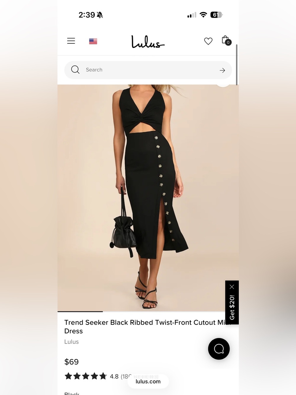Lulu's Black Ribbed Twist-Front Cutout Midi Dress with Side Button Slit